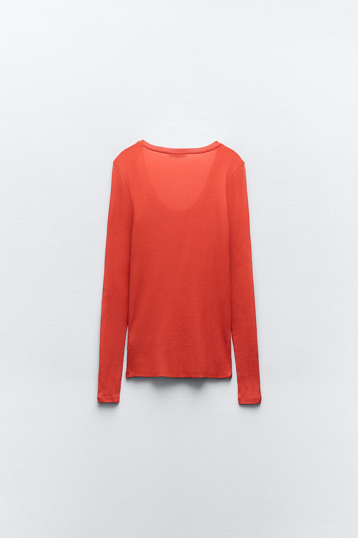 T-shirt Micro-côtelé Manches Longues