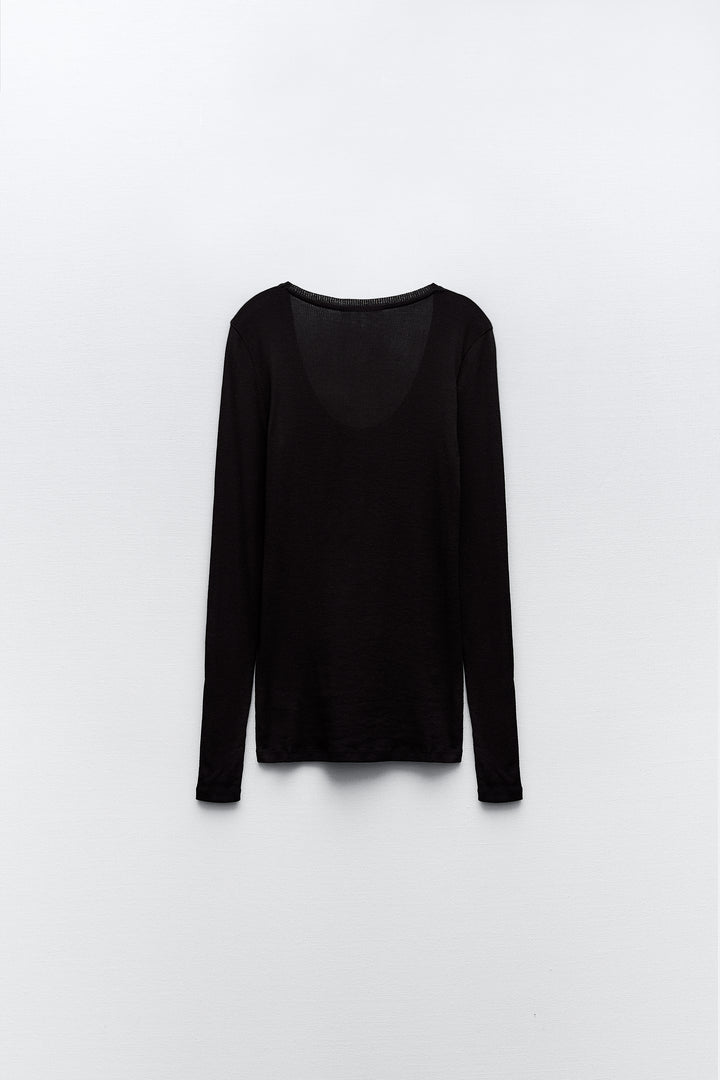 T-shirt Micro-côtelé Manches Longues