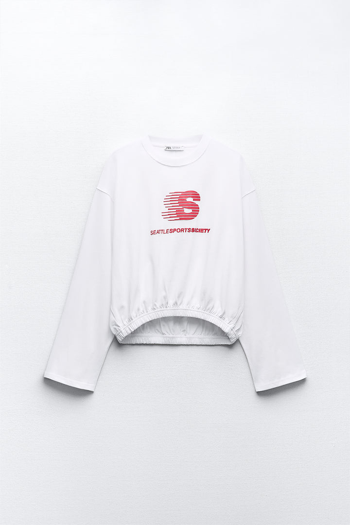 T-shirt col rond manches longues élastique bas graphique (ensemble)
