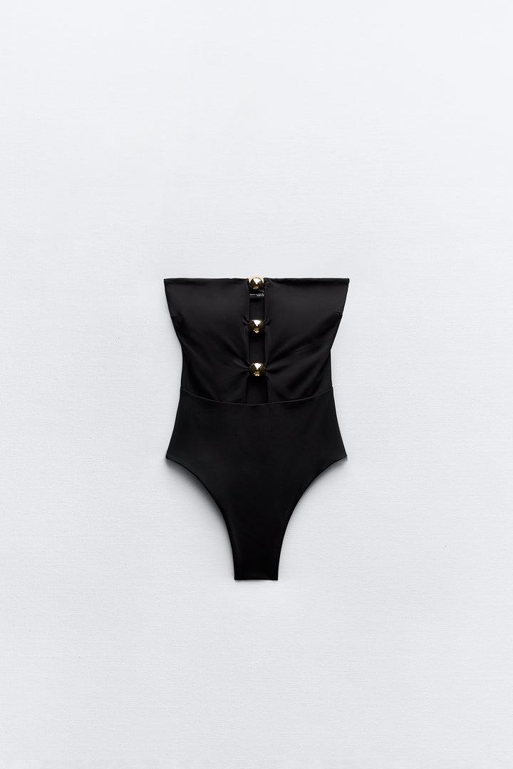 Maillot de bain bandeau 3 pièces métalliques