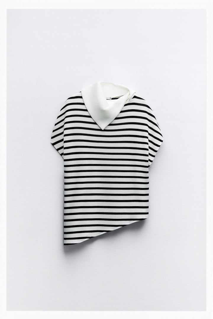 Top doux col rayé manches cape