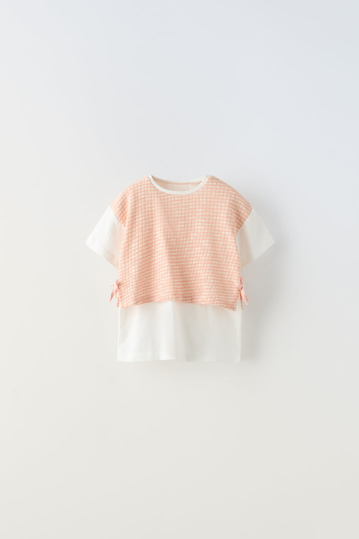 T-shirt Combiné Gilet Maille Rose Clair Enfant