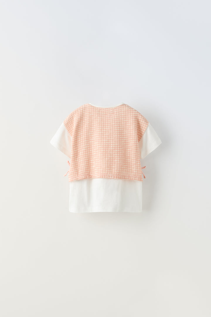 T-shirt Combiné Gilet Maille Rose Clair Enfant