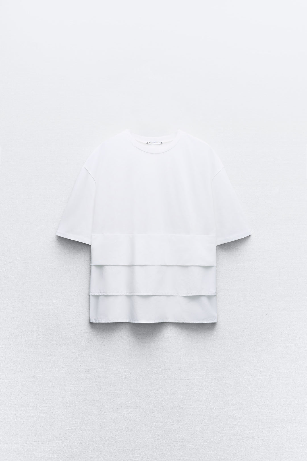 T-shirt combiné plis col rond manches courtes