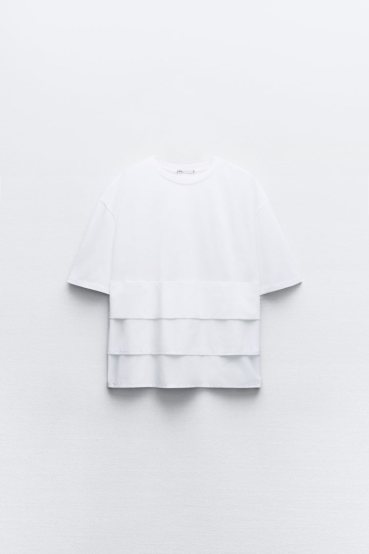 T-shirt combiné plis col rond manches courtes