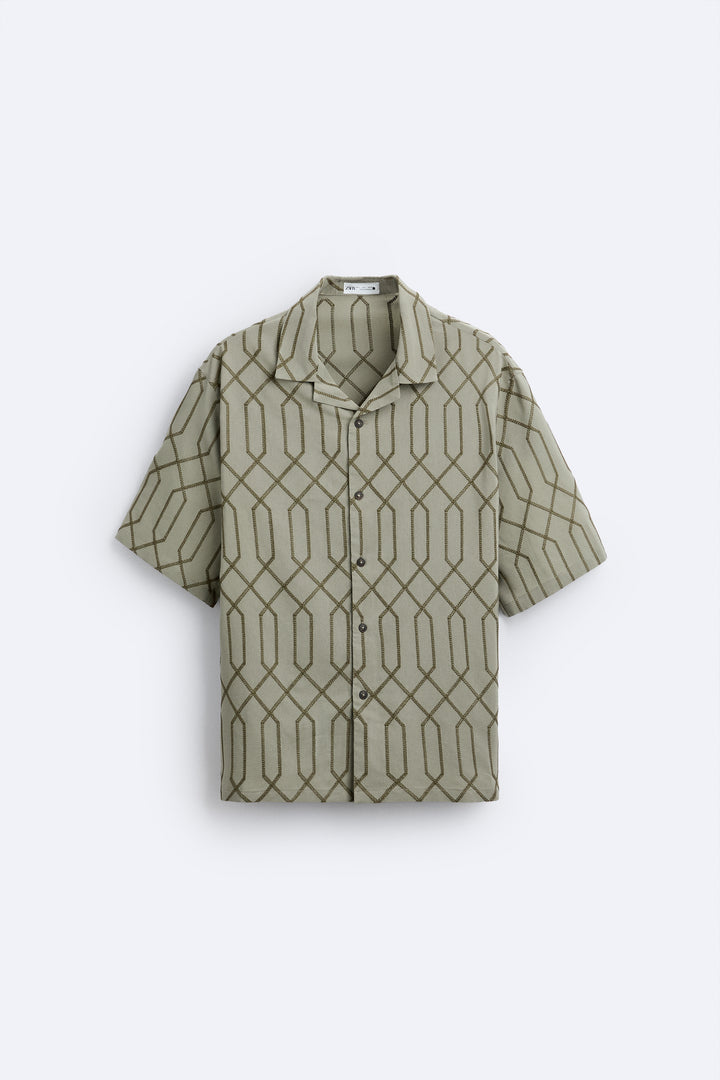 Chemise Broderie Kaki Manches Courtes