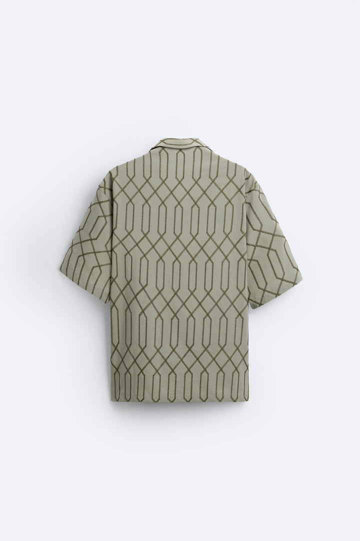 Chemise Broderie Kaki Manches Courtes
