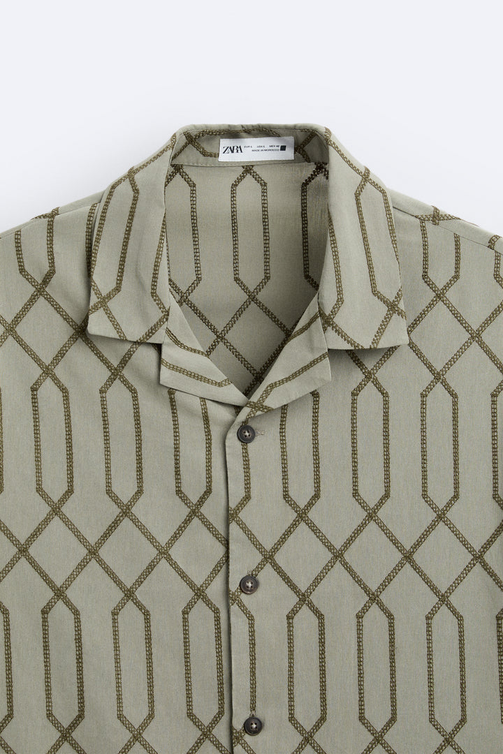 Chemise Broderie Kaki Manches Courtes