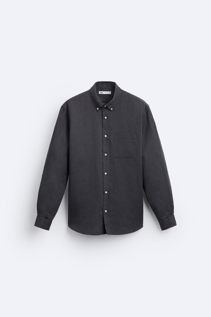 Chemise Manches Longues Lin Coton Col Boutonné