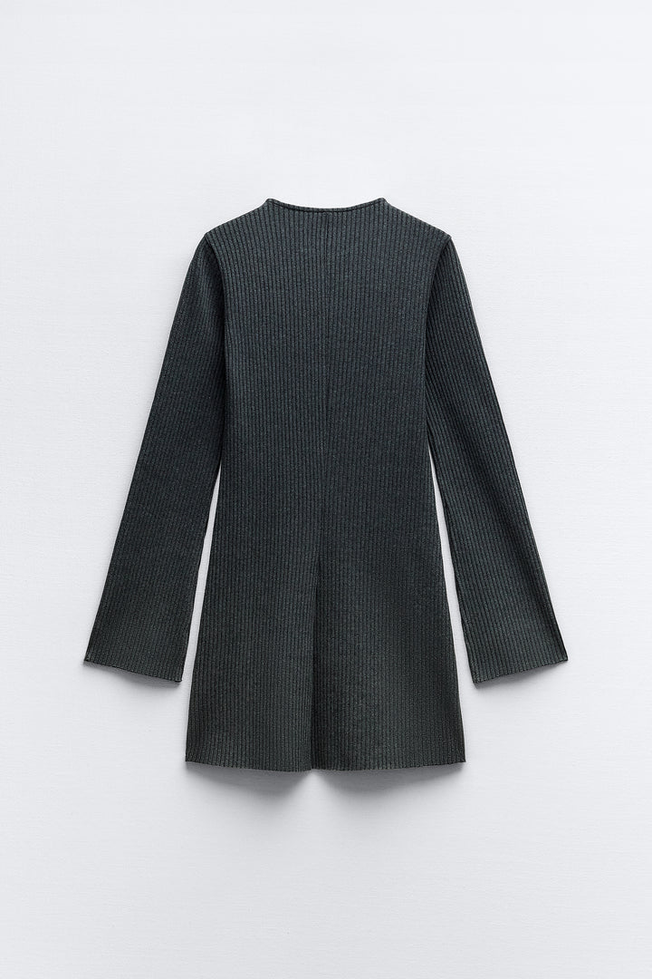 Robe Courte Côtelée Grattée Manches Raglan