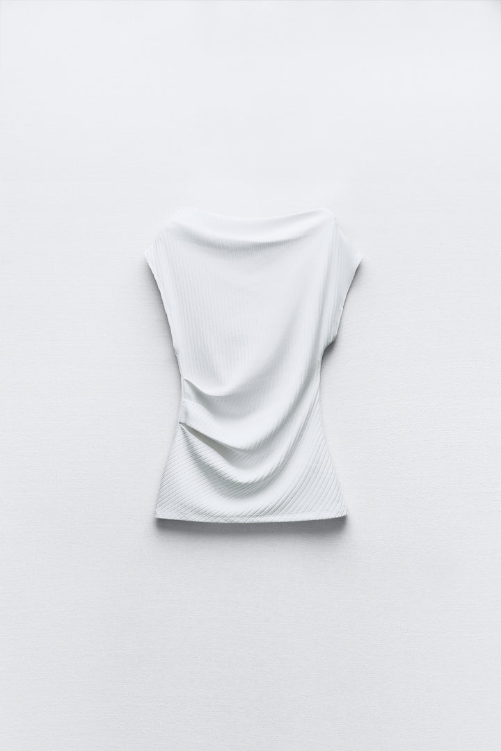 Top asymétrique côtelé sans manches (Ensemble)