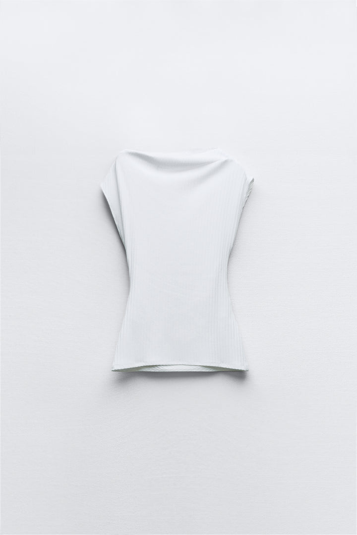 Top asymétrique côtelé sans manches (Ensemble)