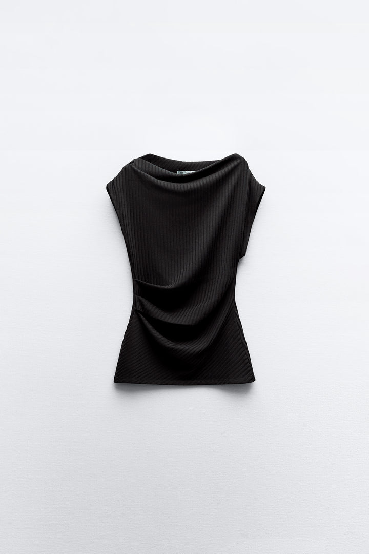 Top asymétrique côtelé sans manches (Ensemble)
