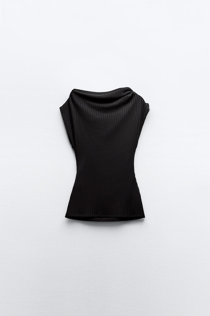 Top asymétrique côtelé sans manches (Ensemble)