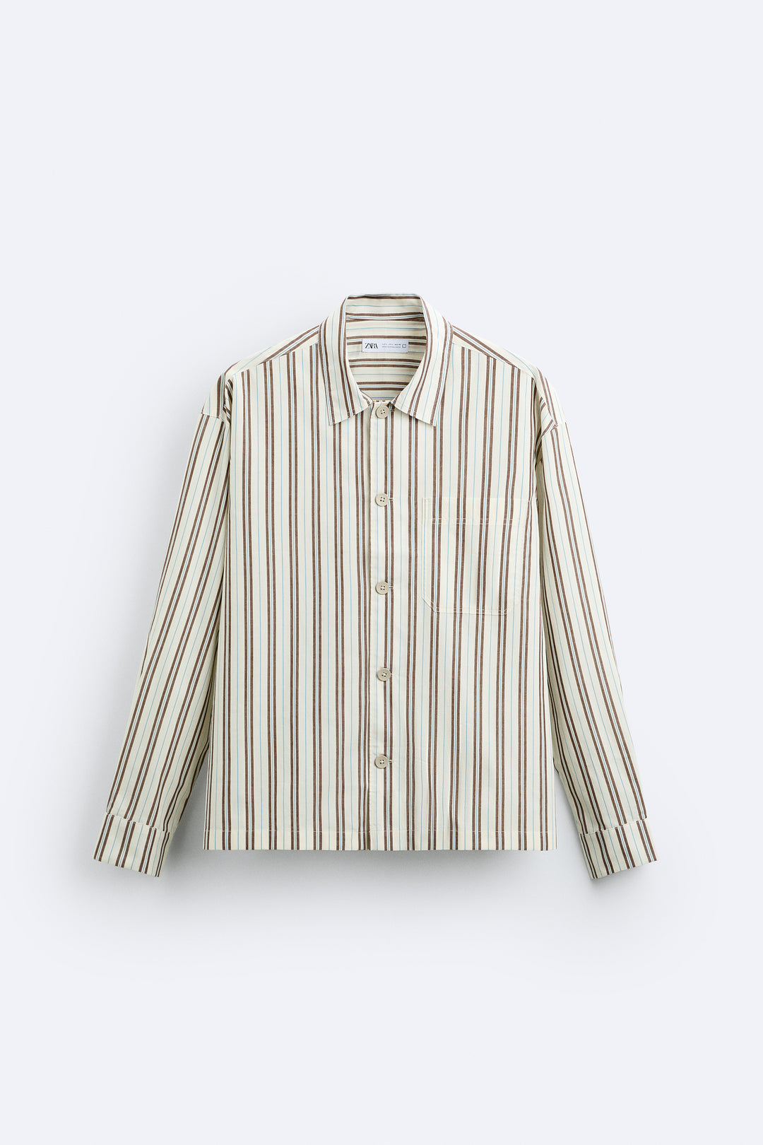 Chemise manches longues rayures toastées (broderie florale)