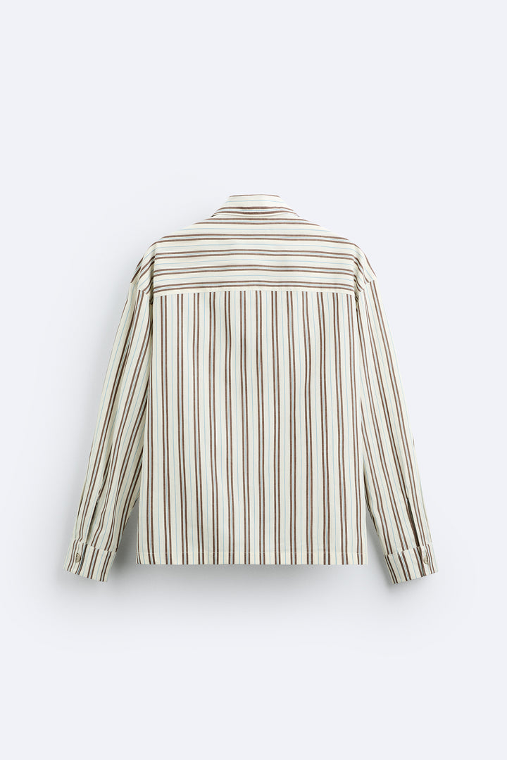 Chemise manches longues rayures toastées (broderie florale)
