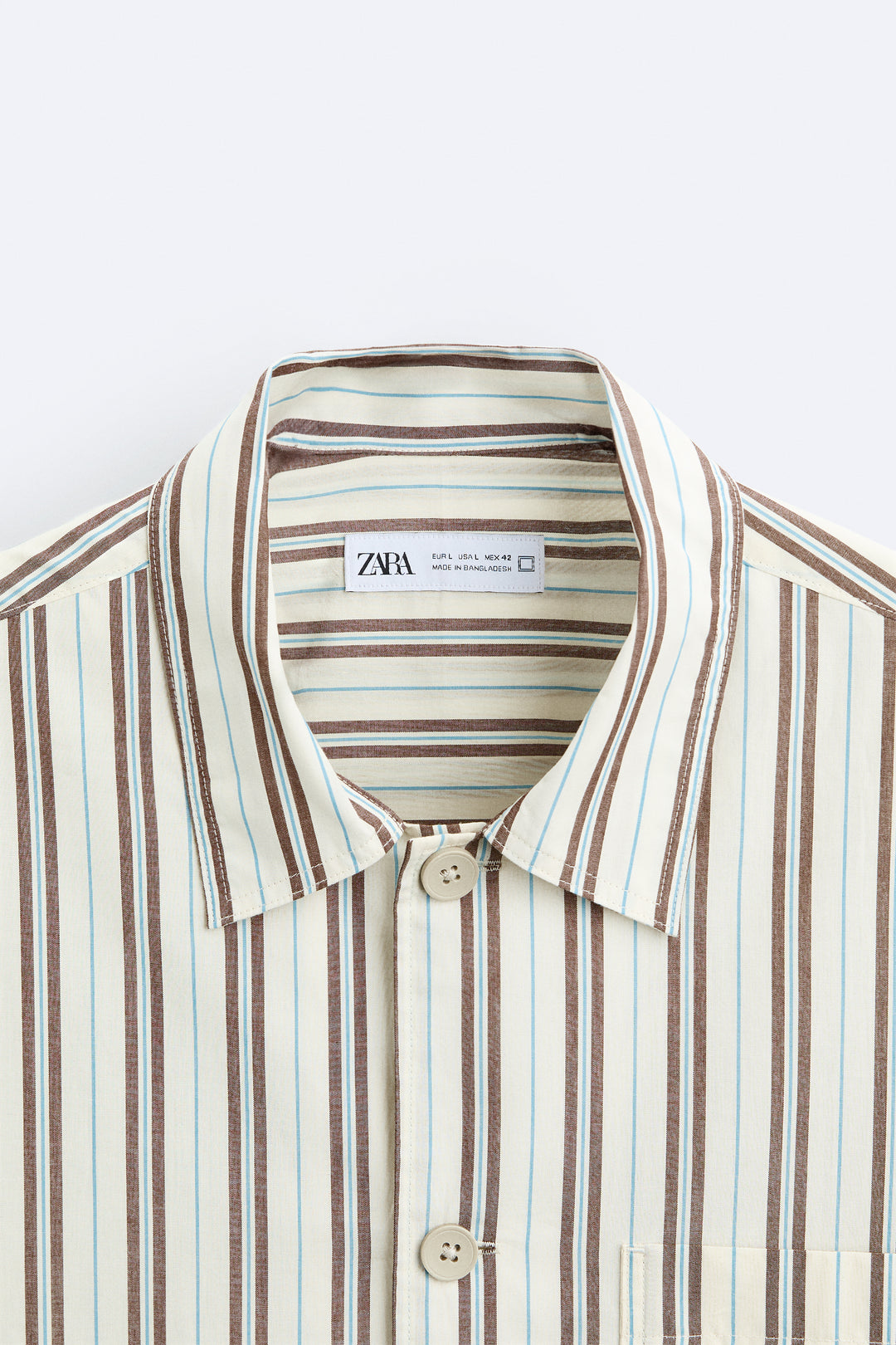 Chemise manches longues rayures toastées (broderie florale)