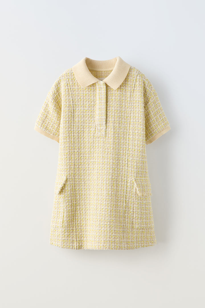 Robe fille structure col côtes T02