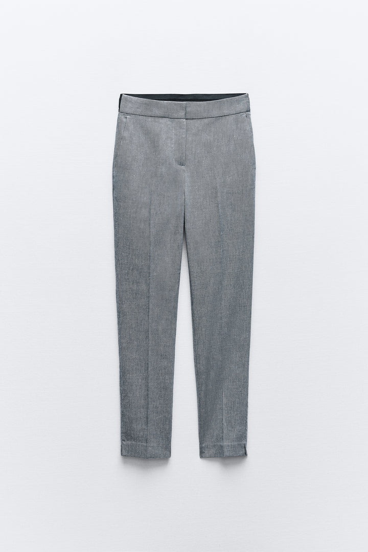 Pantalon cigarette en serge indigo à taille jogger