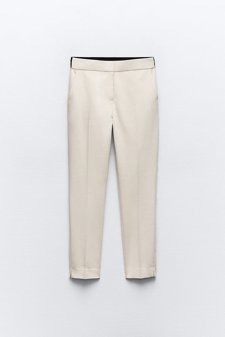 Pantalon cigarette jaspé à taille jogger