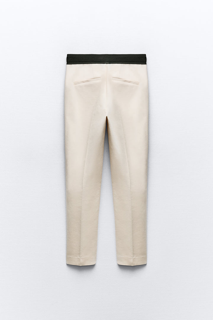Pantalon cigarette jaspé à taille jogger