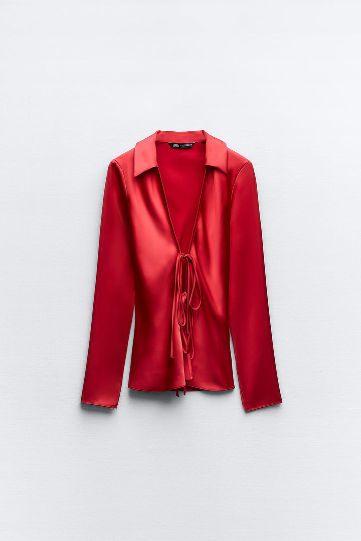 Chemise Satinée Manches Longues Nœuds