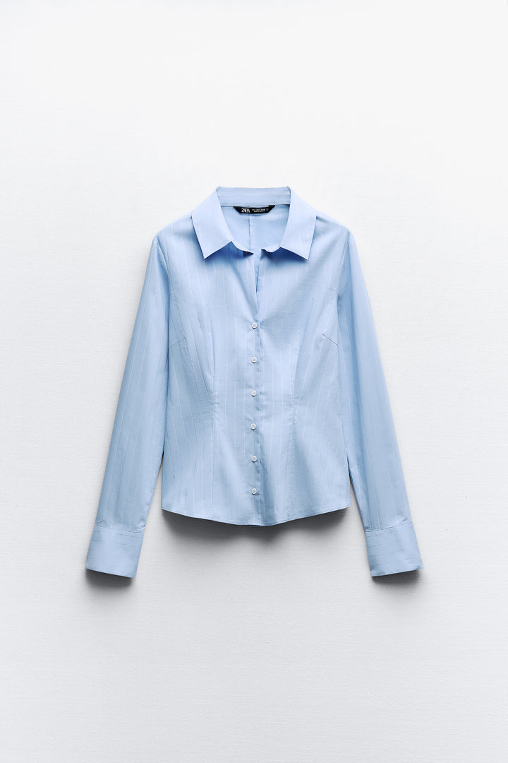 Chemise cintrée rayures Lurex manches longues**