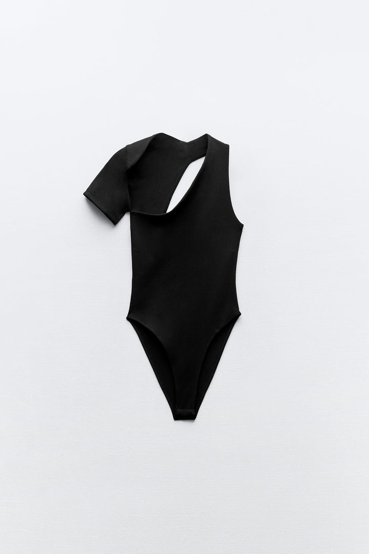 Body coton/élasthanne manche découpe asymétrique