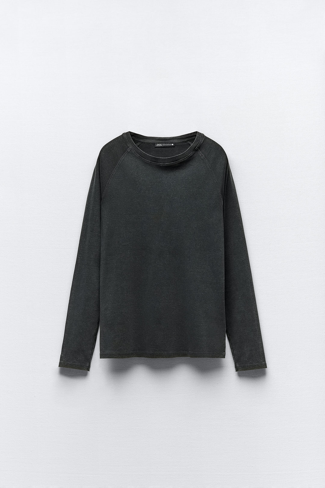T-shirt en coton lavé sans manches, col rond, sans bretelles, manches longues