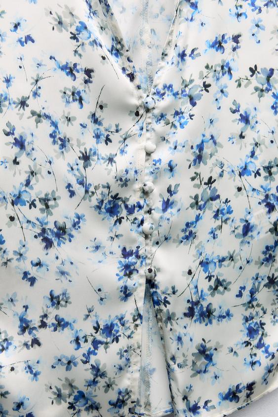 Chemise Cintrée Satinée Imprimé Floral