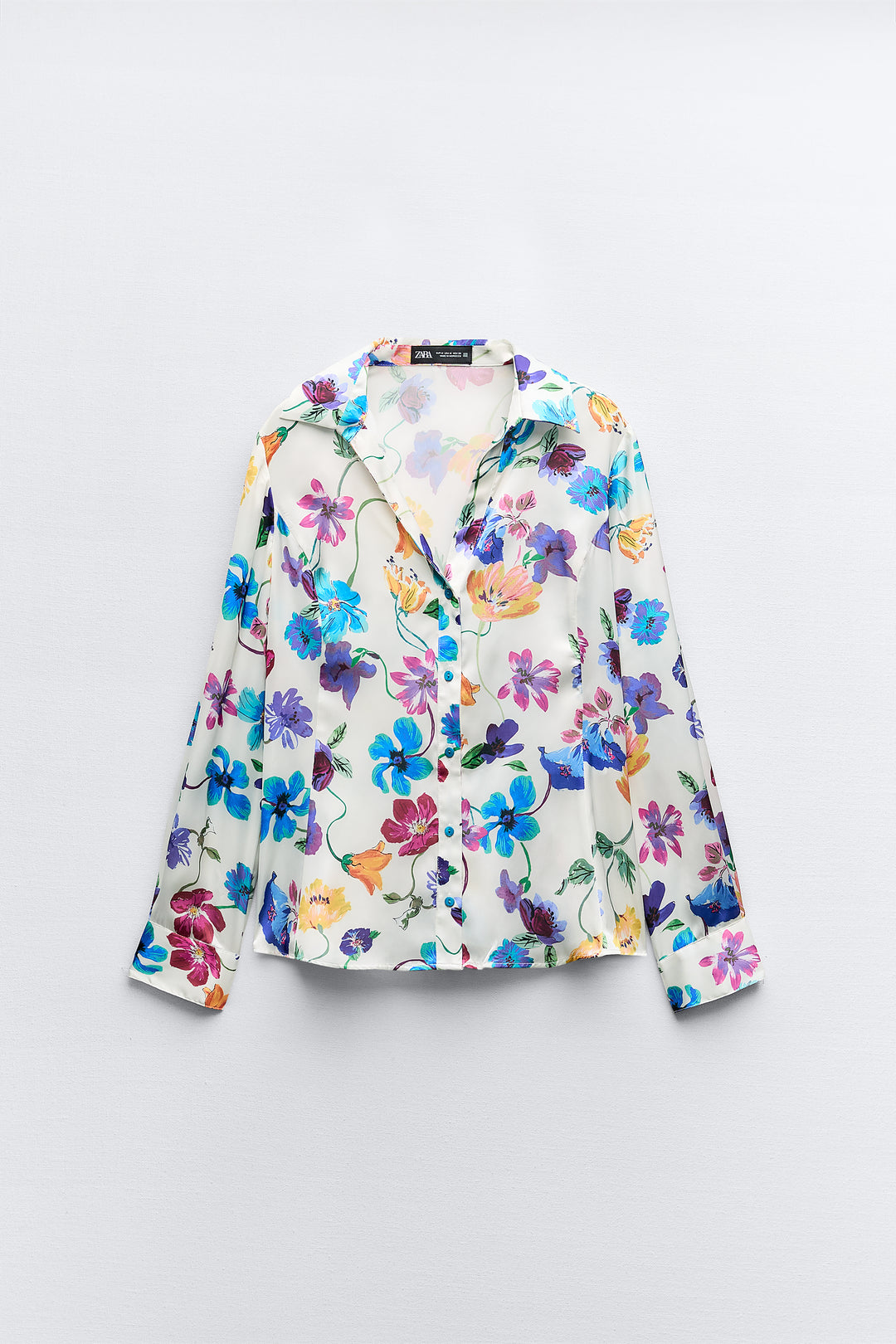 Chemise satin imprimé fleurs cintrée ML