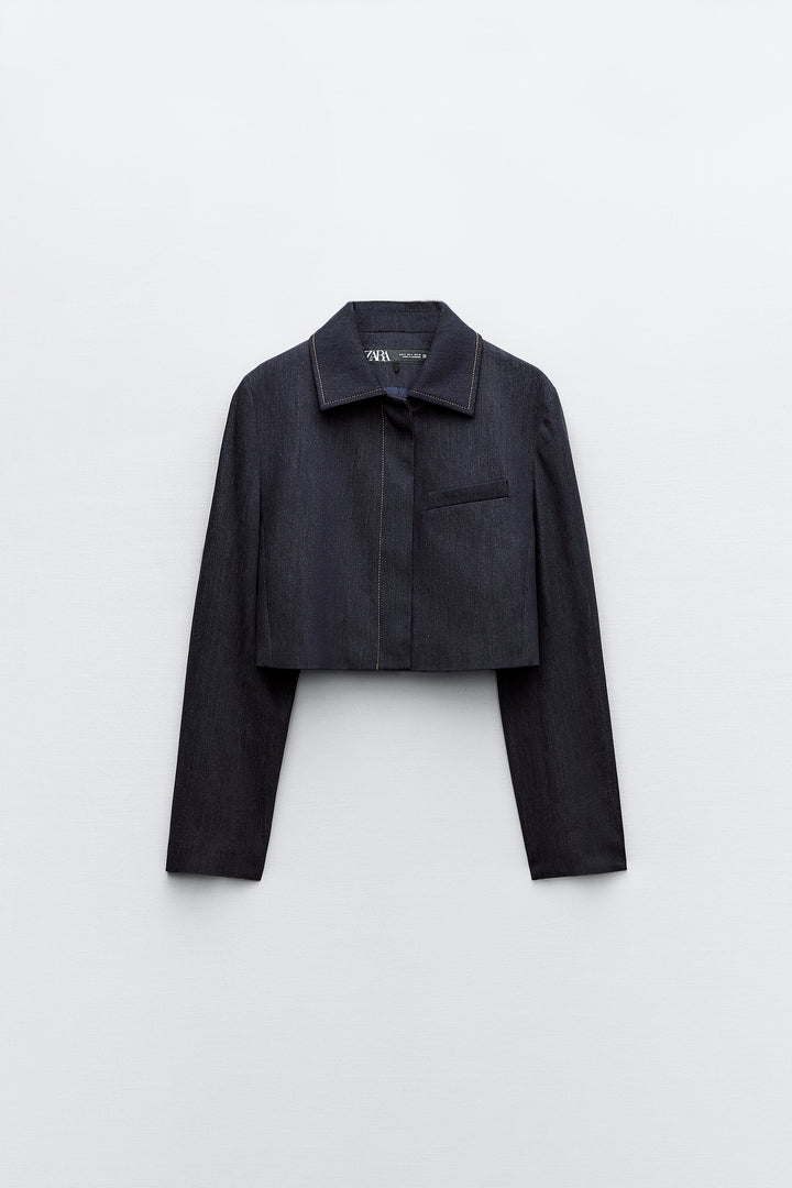Blazer indigo avec surpiqûres
