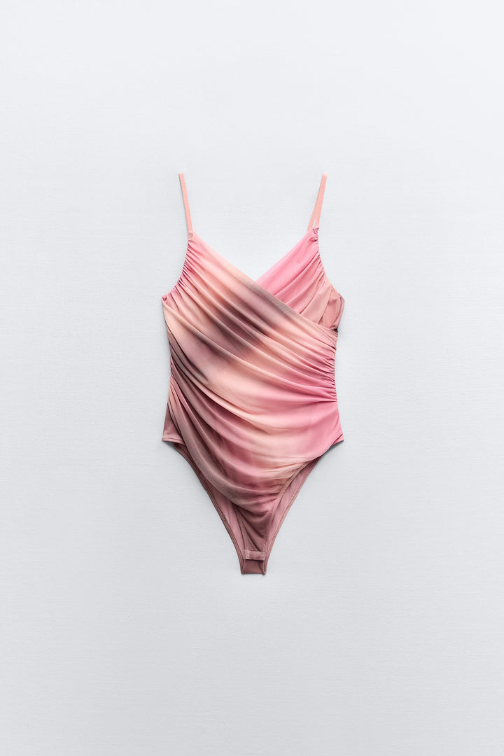 Body mesh imprimé bretelles col V drapé