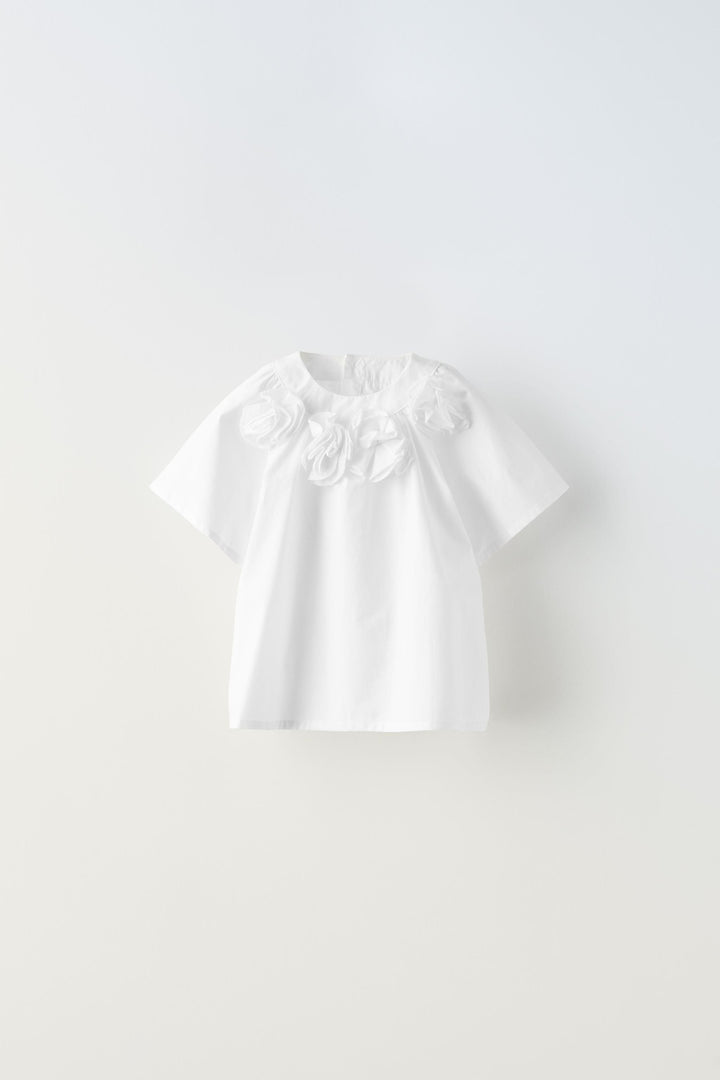Chemise popeline blanche fleurs 3D (Collection Ramadan)