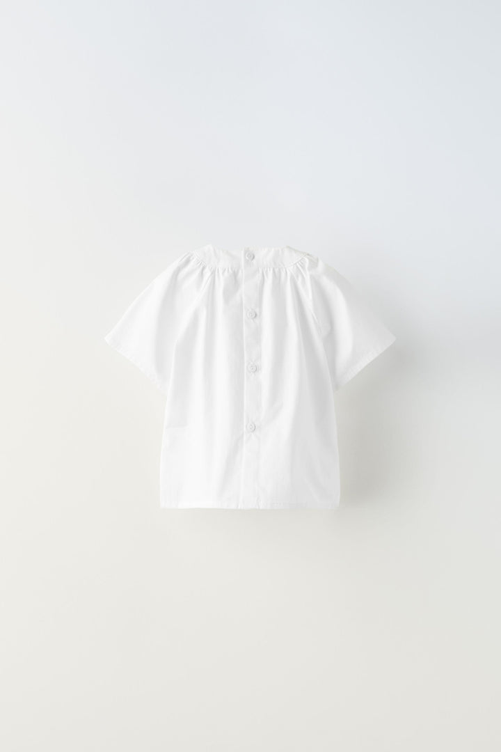 Chemise popeline blanche fleurs 3D (Collection Ramadan)