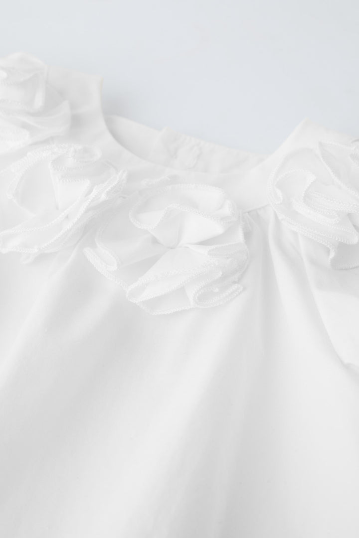 Chemise popeline blanche fleurs 3D (Collection Ramadan)