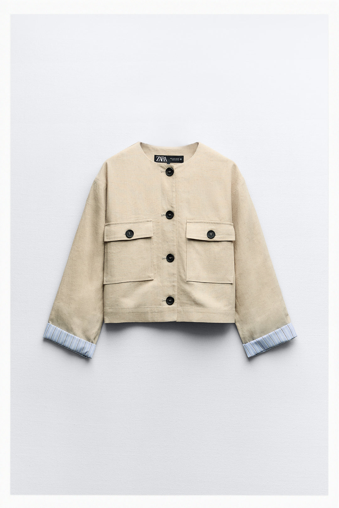 Blazer col rond lin poche plaquée (Ensemble)