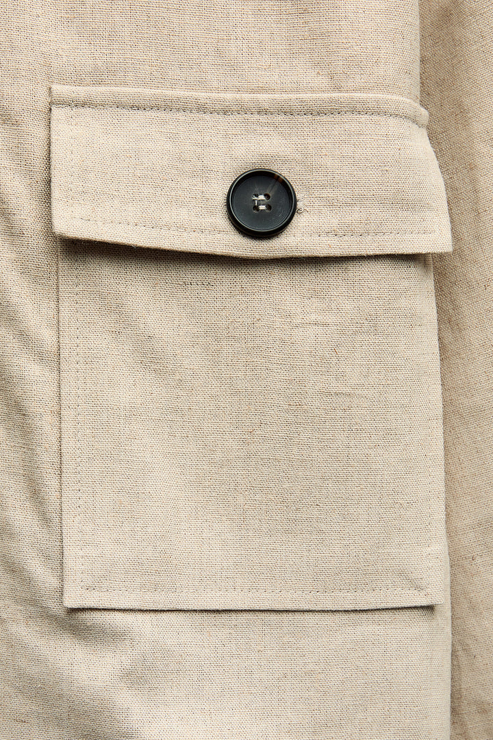Blazer col rond lin poche plaquée (Ensemble)