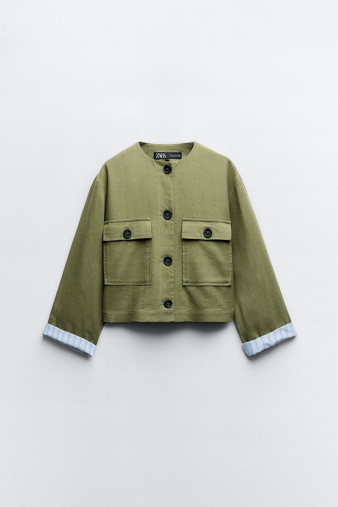 Blazer col rond lin poche plaquée (Ensemble)