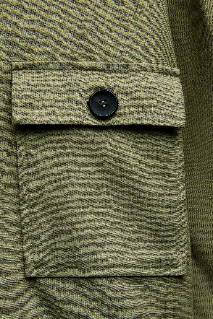 Blazer col rond lin poche plaquée (Ensemble)