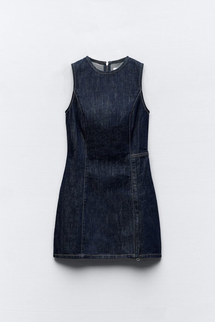 Robe courte slim avec emmanchure sarrasin à fermeture éclair**