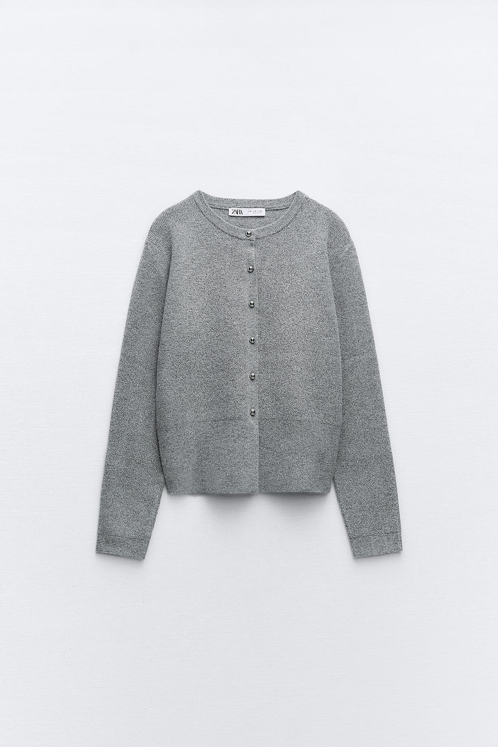 Veste Basique Col Rond Bouton Fantaisie
