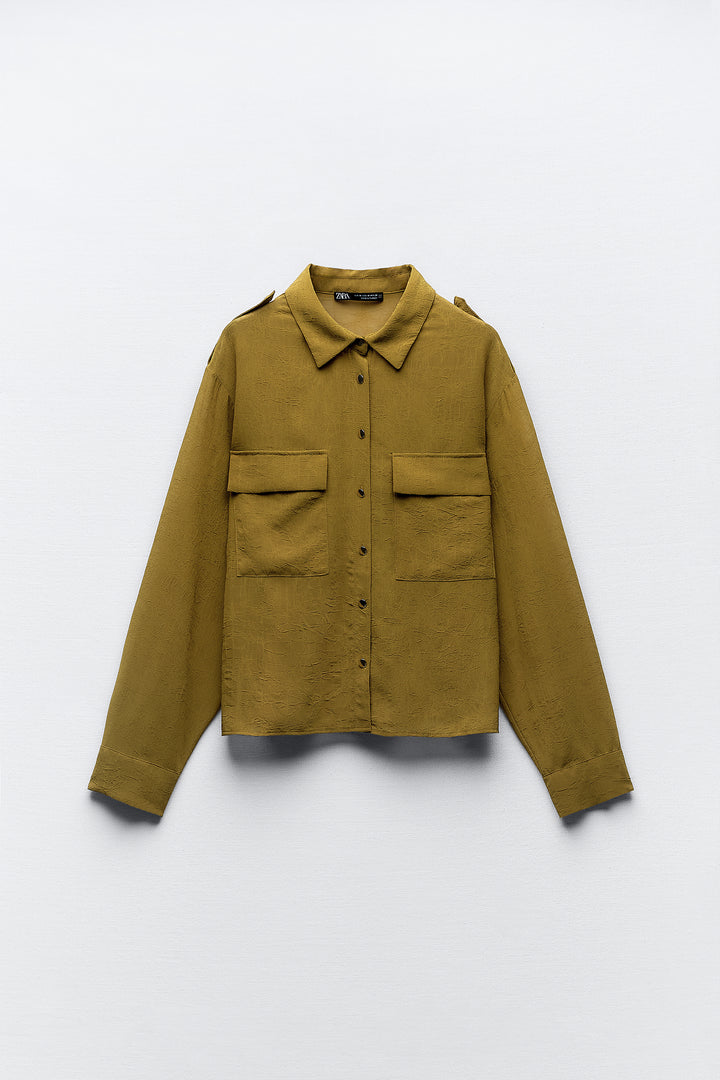 Chemise Georgette utilitaire épaulette bouton doré poches