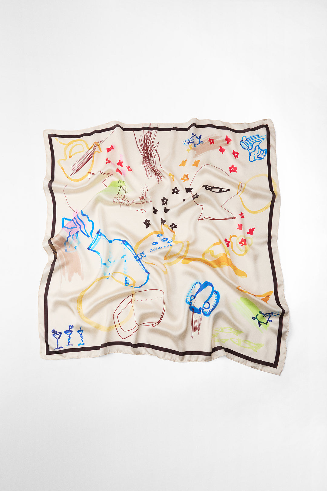 Foulard satin imprimé dessins 80x80