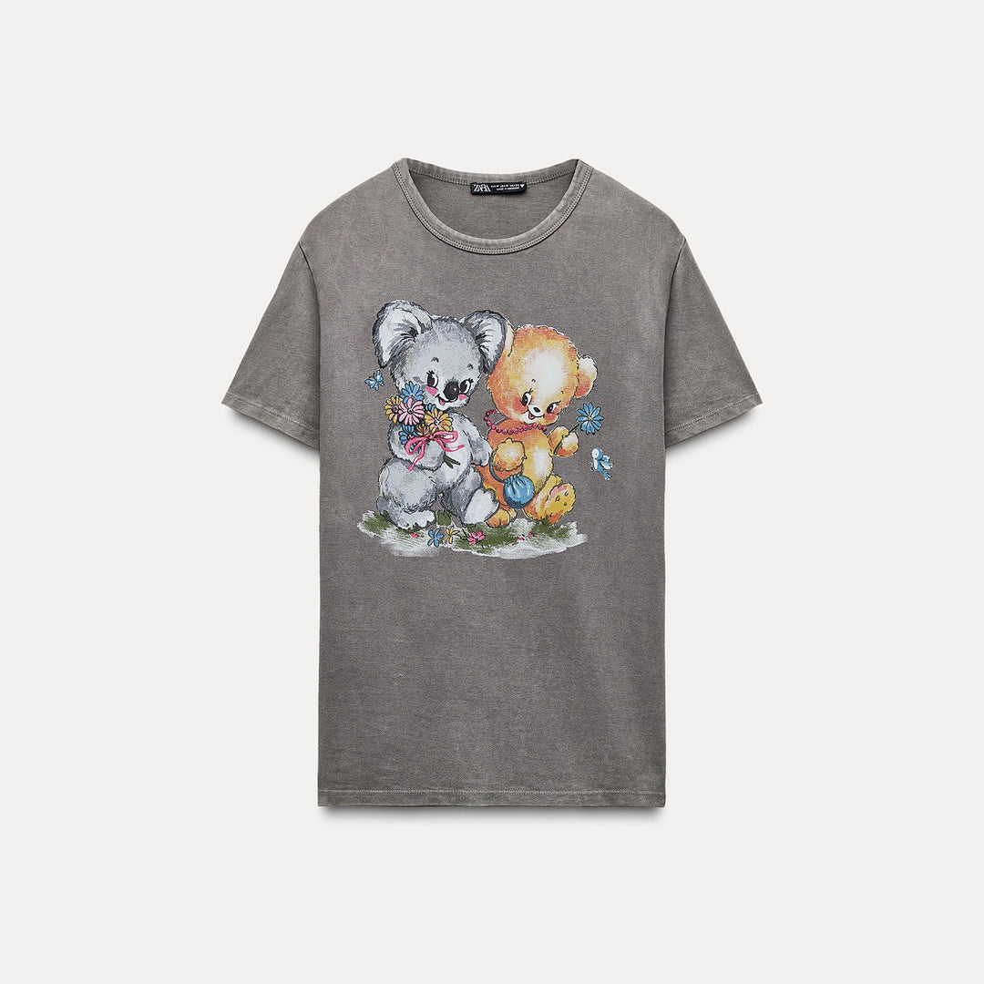 Moudda ZARA - T-shirt Délavé Imprimé Ours Asie - Tunisie 1