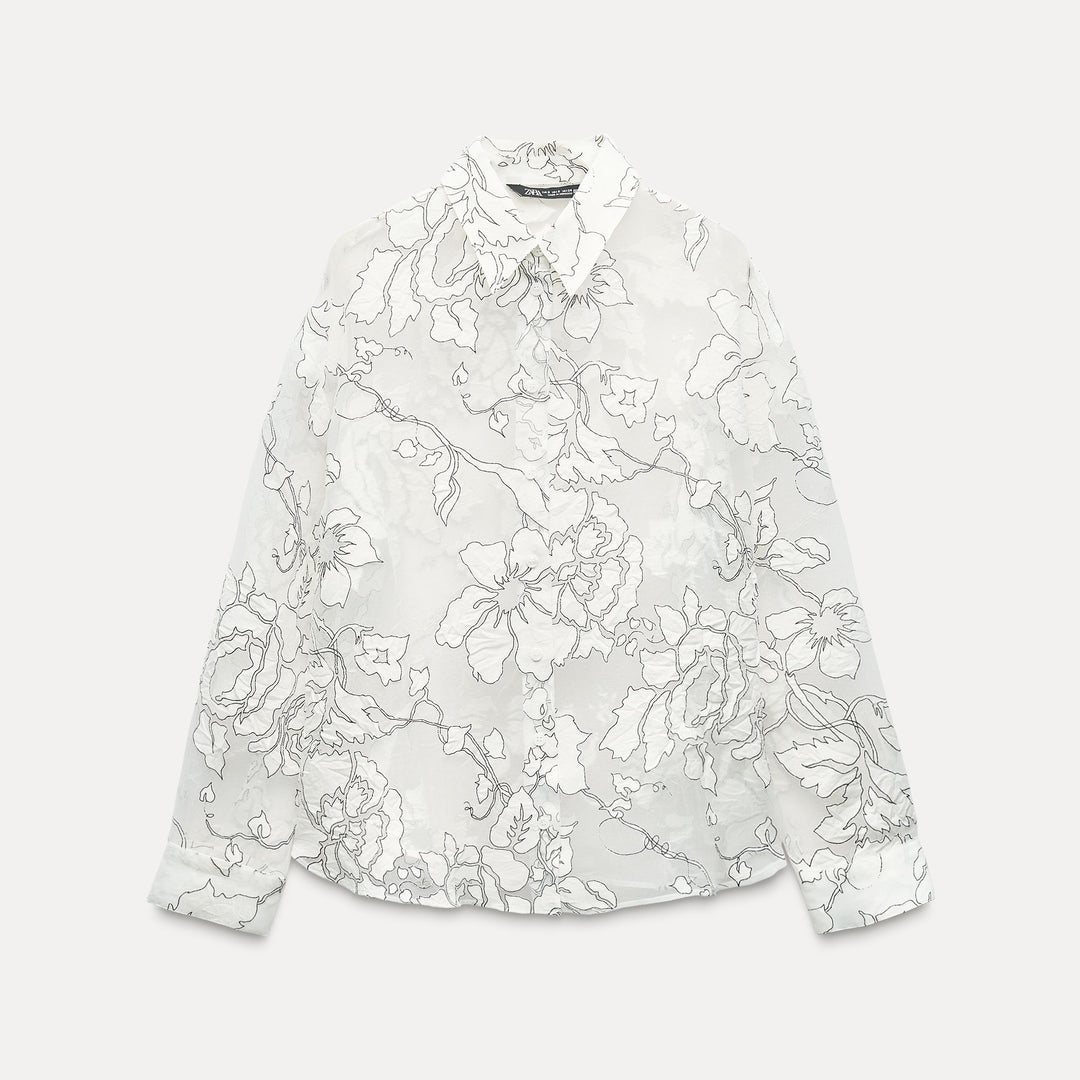 Moudda ZARA - Chemise femme dévorée, manches longues, fils contrastés - Tunisie 2