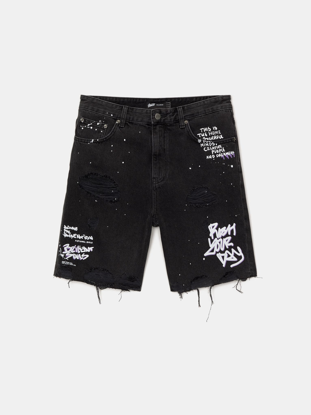 Moudda PULL & BEAR - Bermuda Denim Straight Déchiré Imprimés - Tunisie 2