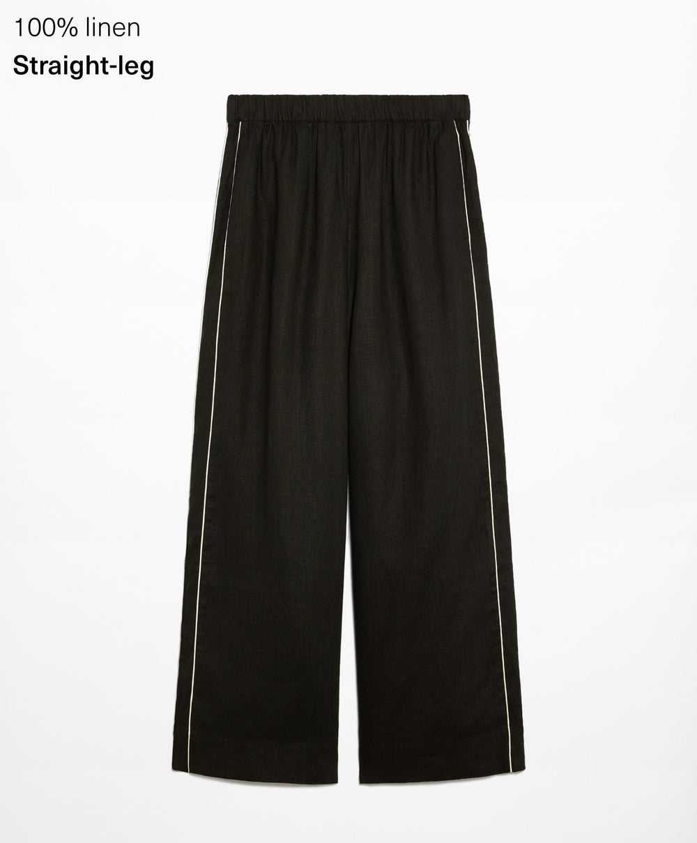 Moudda Oysho - Pantalon 100% Lin avec Passepoil Taille Moyenne - Tunisie 2