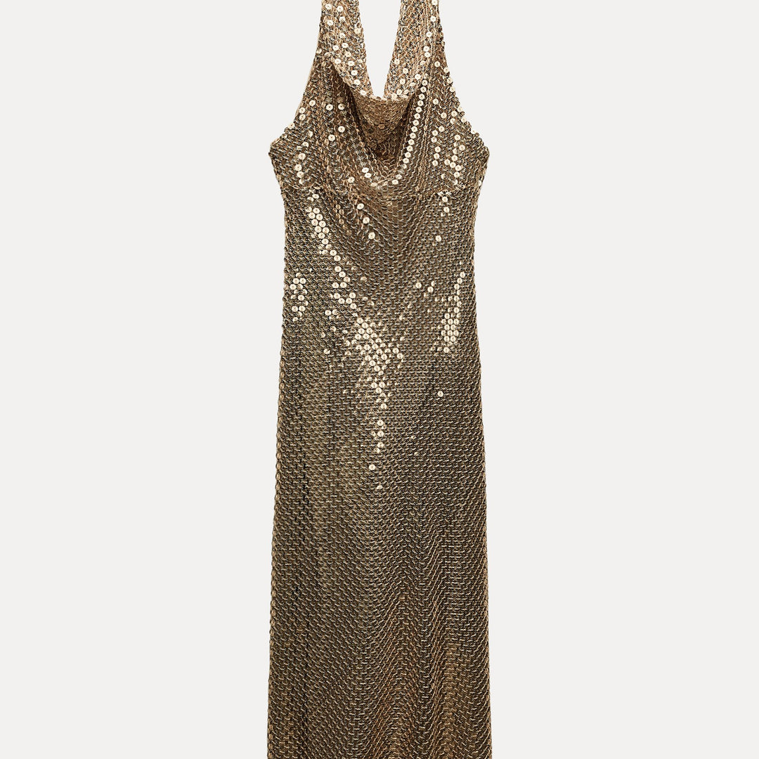 Moudda ZARA - Robe lingerie mi-longue, maille dorée - Tunisie 2