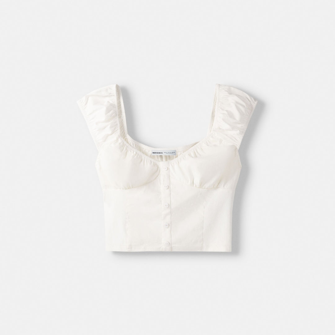 Moudda BERSHKA - Blouse Courte Bimatière à Manchettes - Tunisie 1